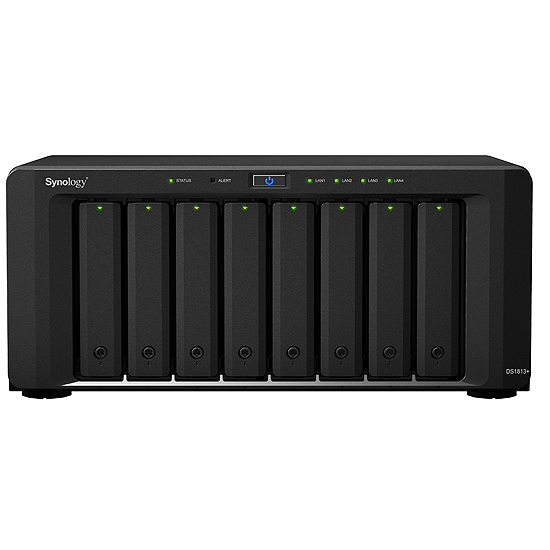Serveur NAS  8 Baies Dual Core 2.13 Ghz  2 Go Ram  4 LAN Gigabit   2 USB 3.0  2 eSATA DS1813+