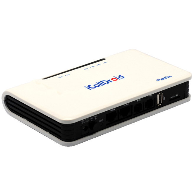 IPPBX pour les Petites Entreprises  les Particuliers 1 FXO 1 FXS. Supporte jusqu'à 10 Appels SIP Simultanés ou 2 Appels G.729 iCallDroid